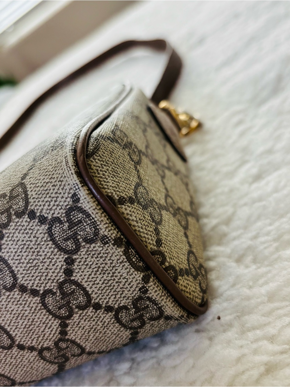 Gucci Vintage Sherry Line PVC GG Logo Brown/Beige Leather Small Shoulder Bag - Picture 7 of 16